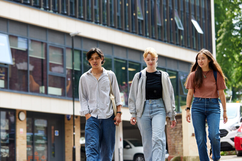 Students walking outside a building